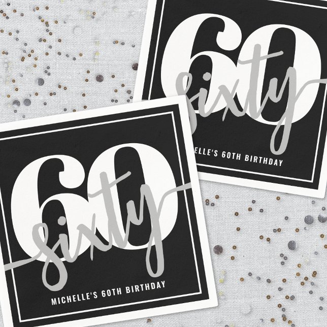 Guardanapo De Papel Festa de aniversário 60º preto moderno (Modern Black 60th Birthday Party Napkins)