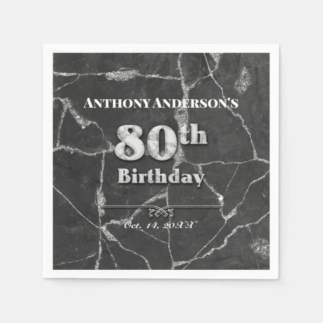 Guardanapo De Papel Festa de aniversário 80 de mármore (Frente)