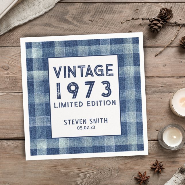 Guardanapo De Papel Festa de aniversário Azul de Gingham, 40º Ano Pers (Criador carregado)