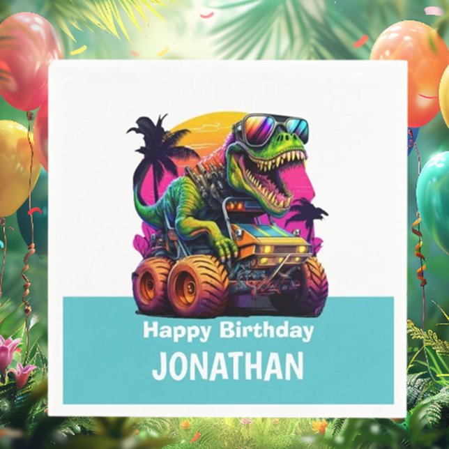 Guardanapo De Papel FESTA DE ANIVERSÁRIO AZUL Dino-Mite MONSTER TRUCK (Get ready to rev up the fun with BLUE Dino-Mite MONSTER TRUCK birthday party napkins! )