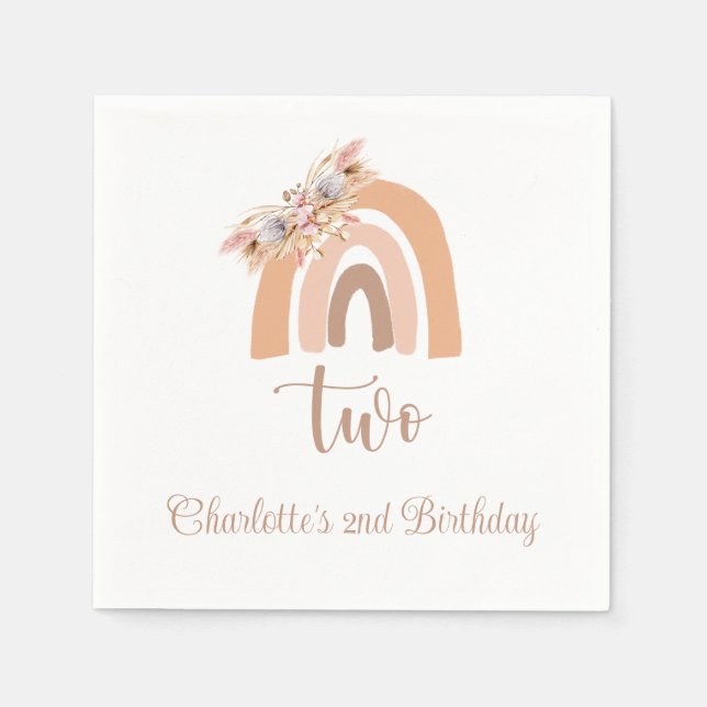 Guardanapo De Papel Festa de aniversário Boho Rainbow Pampas Grass (Frente)