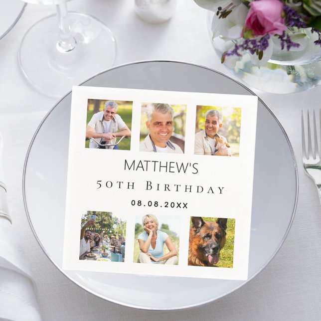 Guardanapo De Papel Festa de aniversário branca de colagem de fotos (Criador carregado)