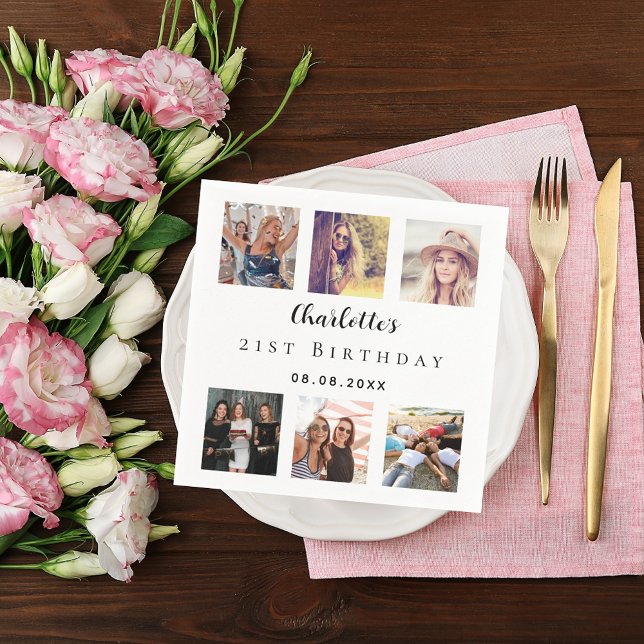 Guardanapo De Papel Festa de aniversário branca de colagem de fotos (Criador carregado)