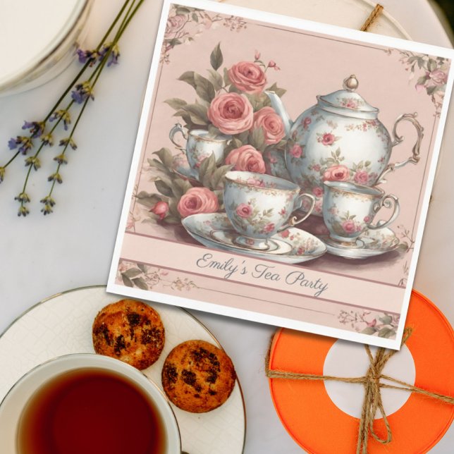 Guardanapo De Papel Festa de Aniversário com Chá no Jardim Floral Rosa (Vintage Pink Floral Garden Birthday Tea Party Napkins)