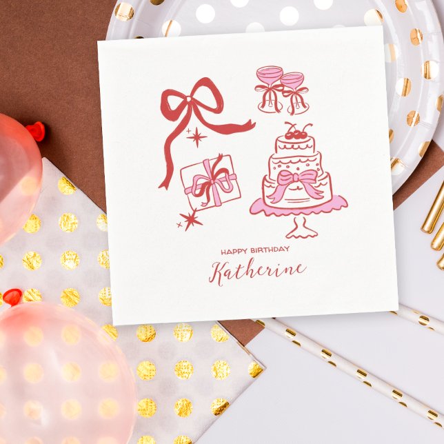 Guardanapo De Papel Festa de Aniversário com Desenhos Vermelhos e Rosa (Criador carregado)