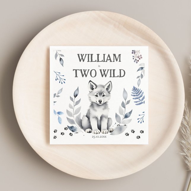 Guardanapo De Papel Festa de aniversário com tema de dois lobos selvag (Two Wild wolf themed birthday party monogram printed Napkins template personalized tableware decor)