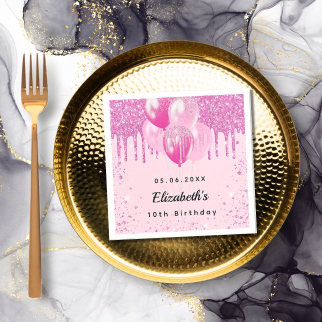 Guardanapo De Papel Festa de aniversário cor-de-rosa balões luminosos (Criador carregado)