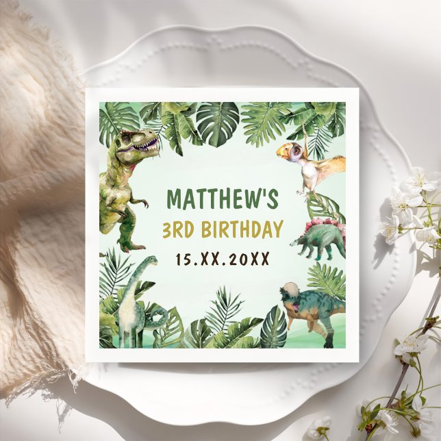 Guardanapo De Papel Festa de aniversário de 3 anos de Menino Dinossaur (Criador carregado)