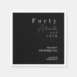 Guardanapo De Papel Festa de aniversário de 40 anos branco e preto