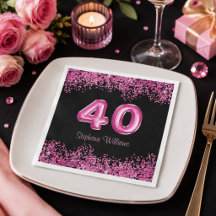 Festa de Aniversário de 40 anos Chic Preto Rosa Br