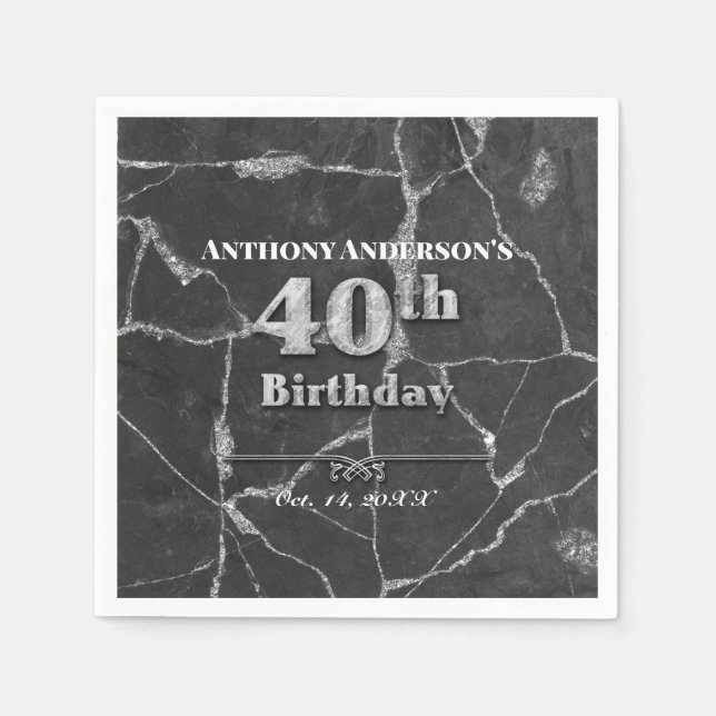 Guardanapo De Papel Festa de aniversário de 40 anos de Marble (Frente)