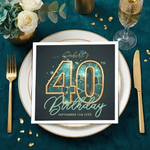 Guardanapo De Papel Festa de Aniversário de 40 anos Luxuosa em Azul Tu