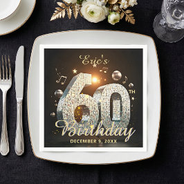 Guardanapo De Papel Festa de Aniversário de 60 anos com Bola de Discot