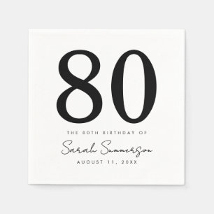 Guardanapo De Papel Festa de Aniversário de 80 Anos Preto Branco Nome