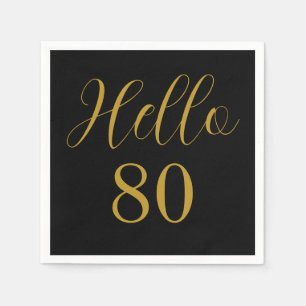 Guardanapo De Papel Festa de Aniversário de 80 Anos Preto e Dourado