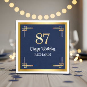 Guardanapo De Papel Festa de Aniversário de 87 Anos Elegante Dourado A