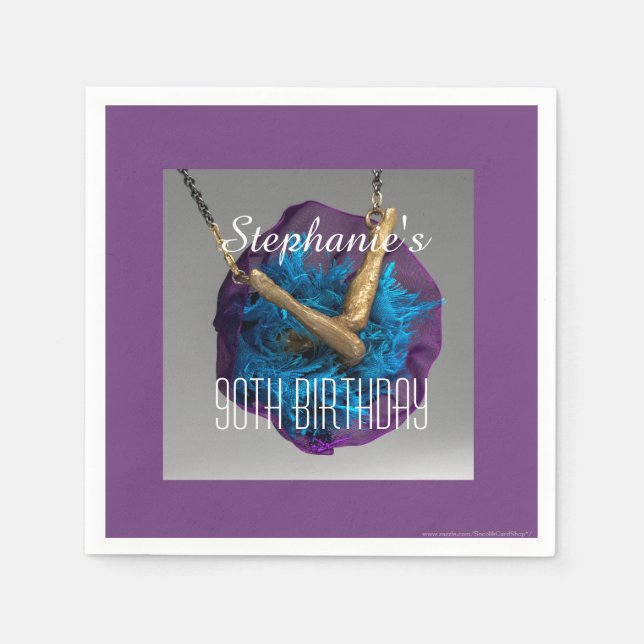 Guardanapo De Papel Festa de aniversário de 90 e roxo para cima (Frente)