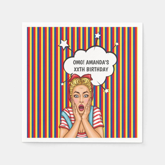 Guardanapo De Papel Festa de aniversário de banda desenhada pop (Frente)