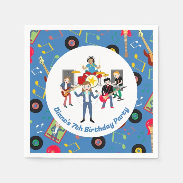 Guardanapo De Papel Festa de aniversário de Banda Rock Star (Frente)