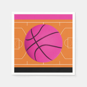 Guardanapo De Papel Festa de Aniversário de Basquetebol Preto Rosa e L