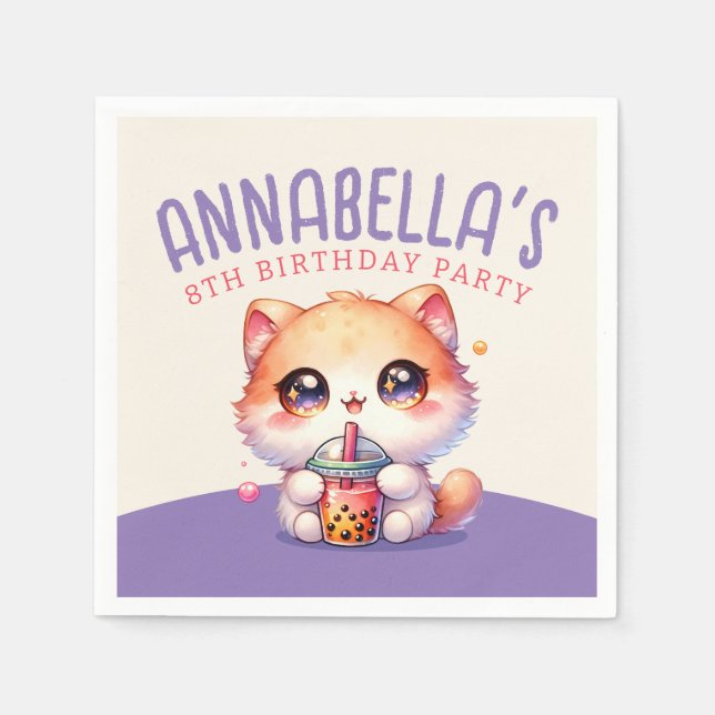 Guardanapo De Papel Festa de aniversário de Boba de Gato Bonito (Frente)