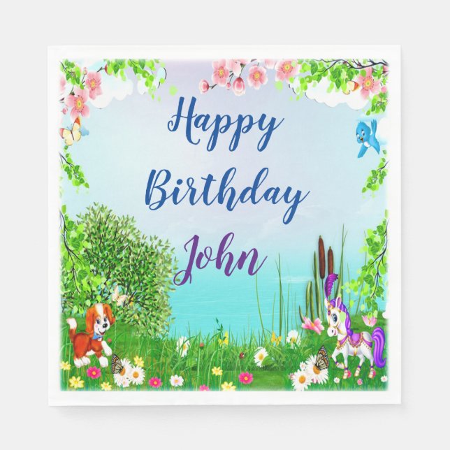 Guardanapo De Papel Festa de aniversário De Cães E Cavalos (Frente)