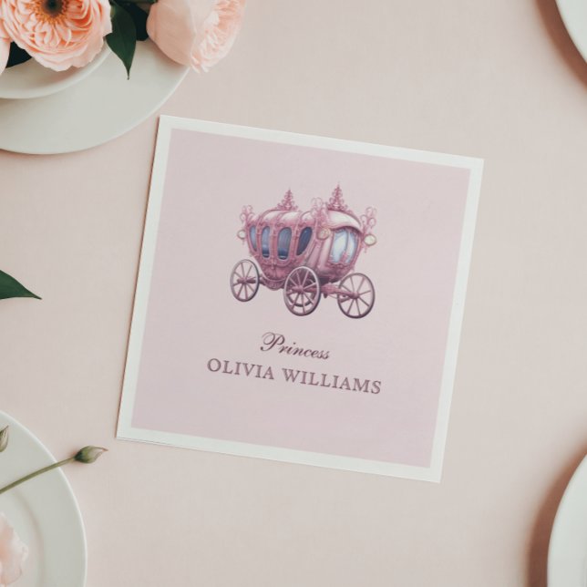 Guardanapo De Papel Festa de aniversário de Carruagem da Princesa Rosa (Criador carregado)