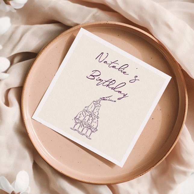 Guardanapo De Papel Festa de aniversário de Champanhe Roxo Desenhada à (Criador carregado)