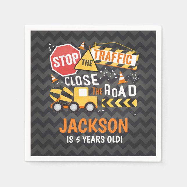 Guardanapo De Papel Festa de aniversário de Construção - Caminhão de D (Frente)