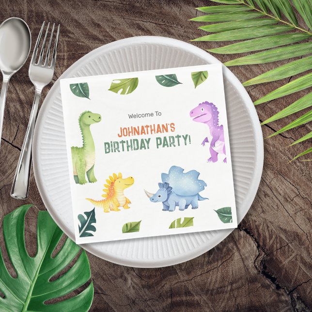 Guardanapo De Papel Festa de Aniversário de criança de Dinossauro Colo (Cute Colorful Dinosaur Kids Birthday Party Napkins)