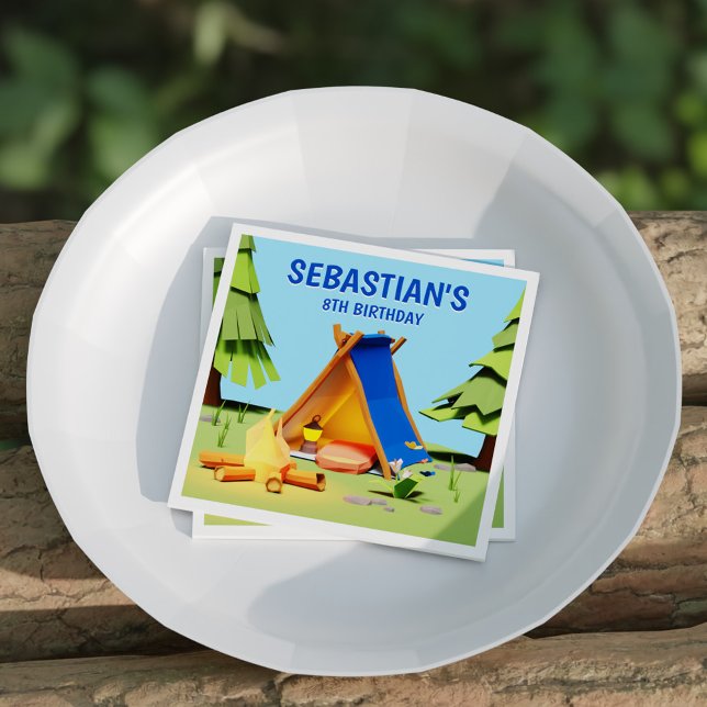 Guardanapo De Papel Festa de Aniversário de criança de pinheiro com pi (Cute Camping Bonfire Pine Tree Kids Birthday Party Napkins)