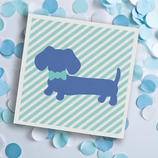 Guardanapo De Papel Festa de aniversário de Dachshund Azul | Chás de f (Blue dachshund party napkins for baby showers or birthday parties - cute bowtie wiener dog)