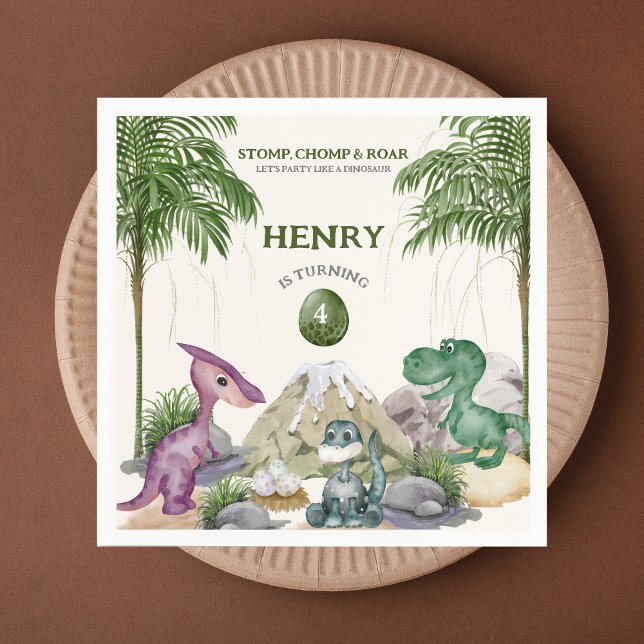 Guardanapo De Papel Festa de aniversário de dinossauro T-rex Watercolo (Criador carregado)