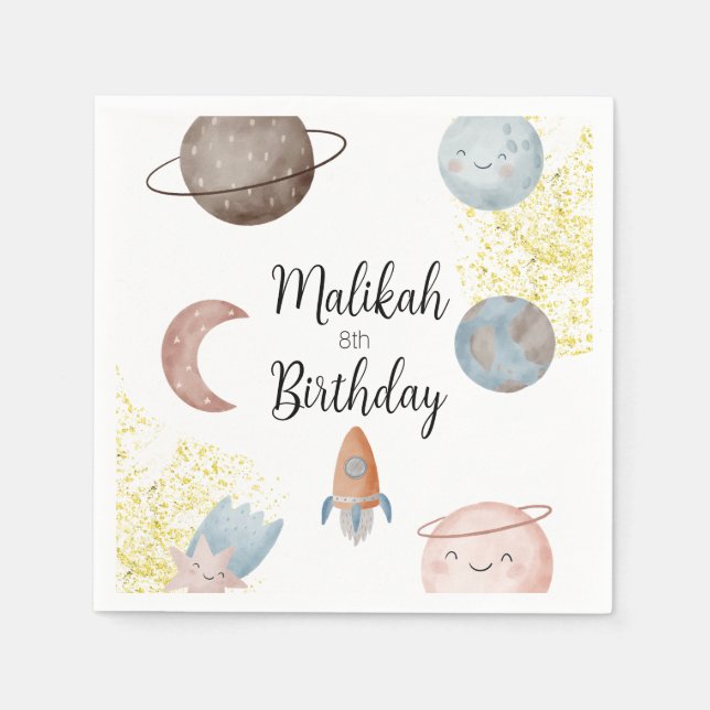 Guardanapo De Papel Festa de aniversário de Espaço em Água para Menino (Frente)