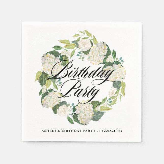 Guardanapo De Papel Festa de aniversário de Excursão de Hydrangea Whit (Frente)