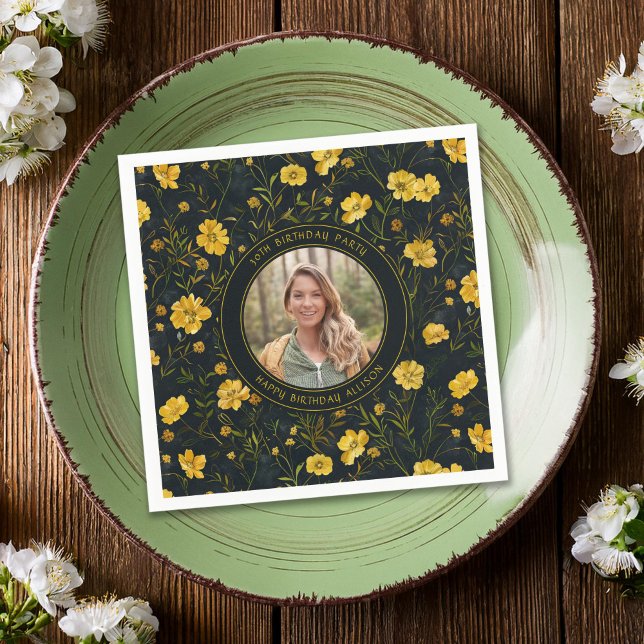 Guardanapo De Papel Festa de aniversário de Flores Amarelas Elegantes (Criador carregado)