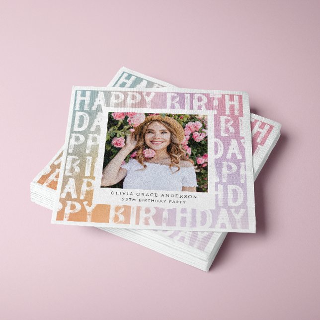 Guardanapo De Papel Festa de aniversário de fotos rosa-rosa do arco-ír (Criador carregado)