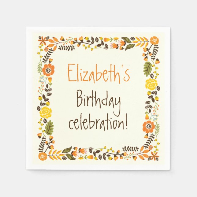 Guardanapo De Papel Festa de aniversário de fronteira floral amarelo-a (Frente)