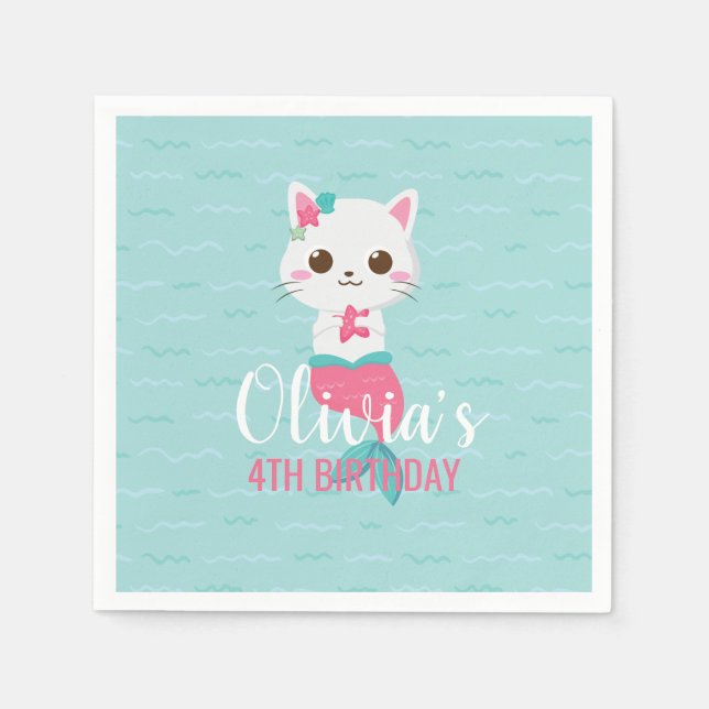 Guardanapo De Papel Festa de aniversário de Gatinho Sereia (Frente)