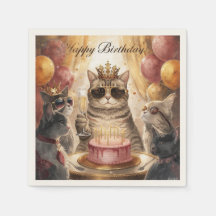 Festa de Aniversário de Gato com Bolo Rosa e amigo