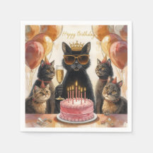 Festa de Aniversário de Gato Preto com Bolo Rosa e