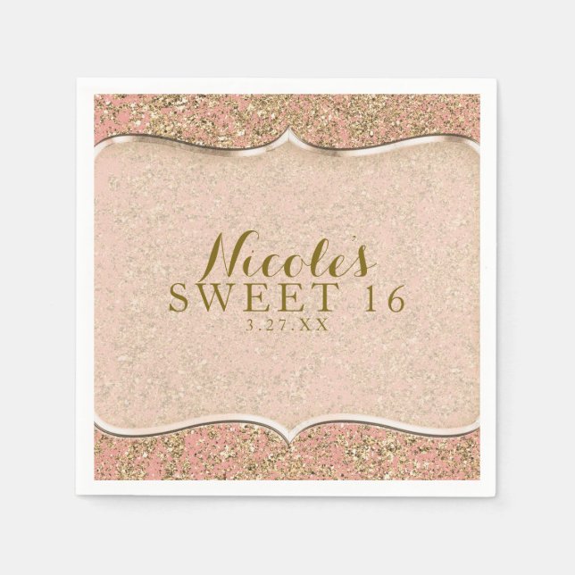 Guardanapo De Papel Festa de aniversário de Glama Rosa e Dourada Perso (Frente)