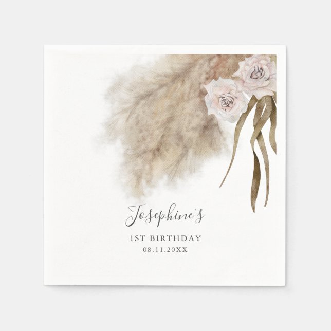 Guardanapo De Papel Festa de aniversário de Grama Rosa Pampas Napkins (Frente)