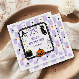 Guardanapo De Papel Festa de Aniversário de Halloween com Gingham Roxo