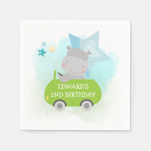 Guardanapo De Papel Festa de aniversário de Hippo em Green Car Toddle