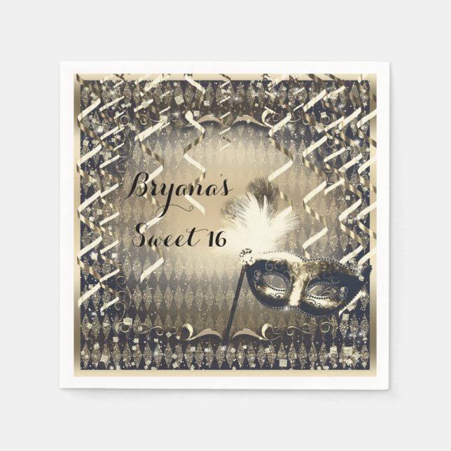 Guardanapo De Papel Festa de aniversário de máscara Dourada e de Masca (Frente)