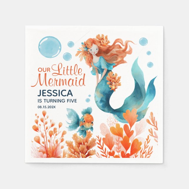 Guardanapo De Papel Festa de aniversário De Meninas De Água Com Sereia (Frente)