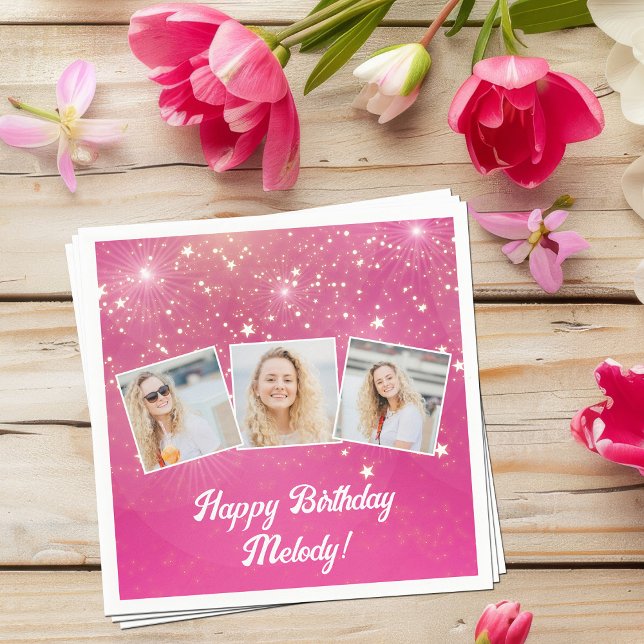 Guardanapo De Papel Festa de aniversario de meninas de Colagem de Foto (Criador carregado)