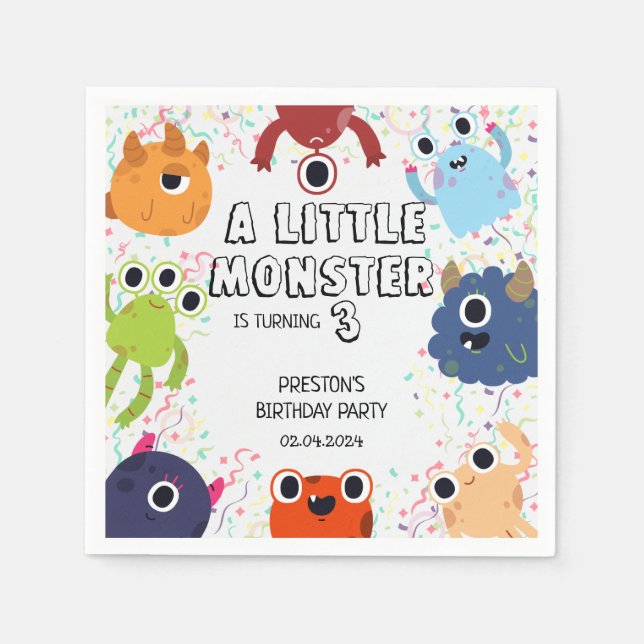 Guardanapo De Papel Festa de aniversário de Monstro Bonito para Todas  (Frente)
