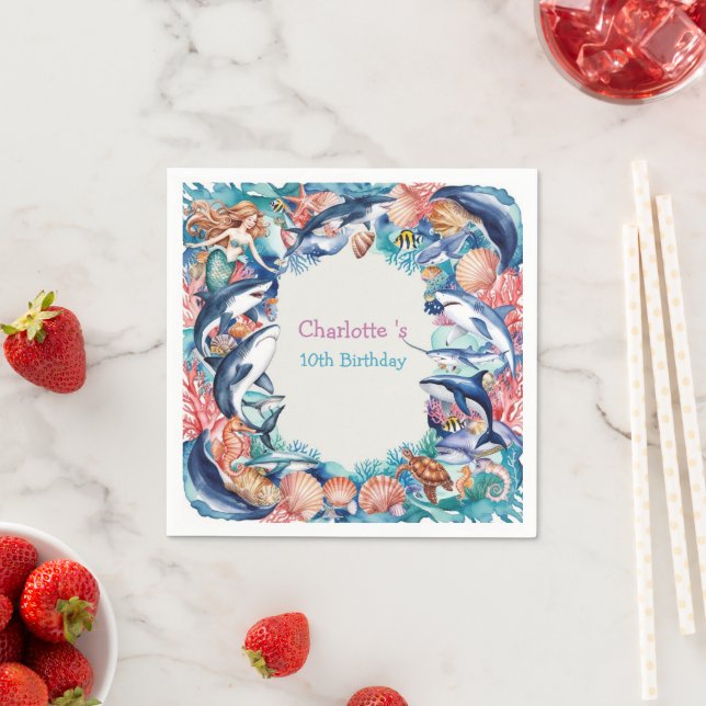 Guardanapo De Papel festa de aniversário de peixes de baleia de sereia (Insitu)